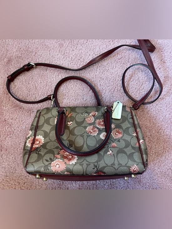 COACH Brown Signature Floral Satchel with Pink Accents - Picture 7 of 7